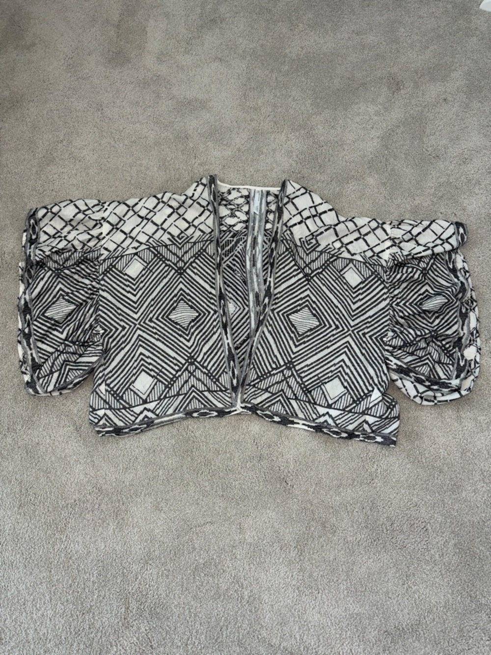 Anthropologie Black & White Geometric Open-Front Crop Top